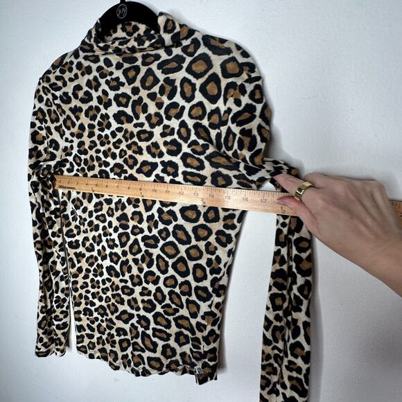 BLDWN Tan and Black Cheetah Knit Print Long Sleeve Mock Neck Fitted Knit Top S - Picture 9 of 10